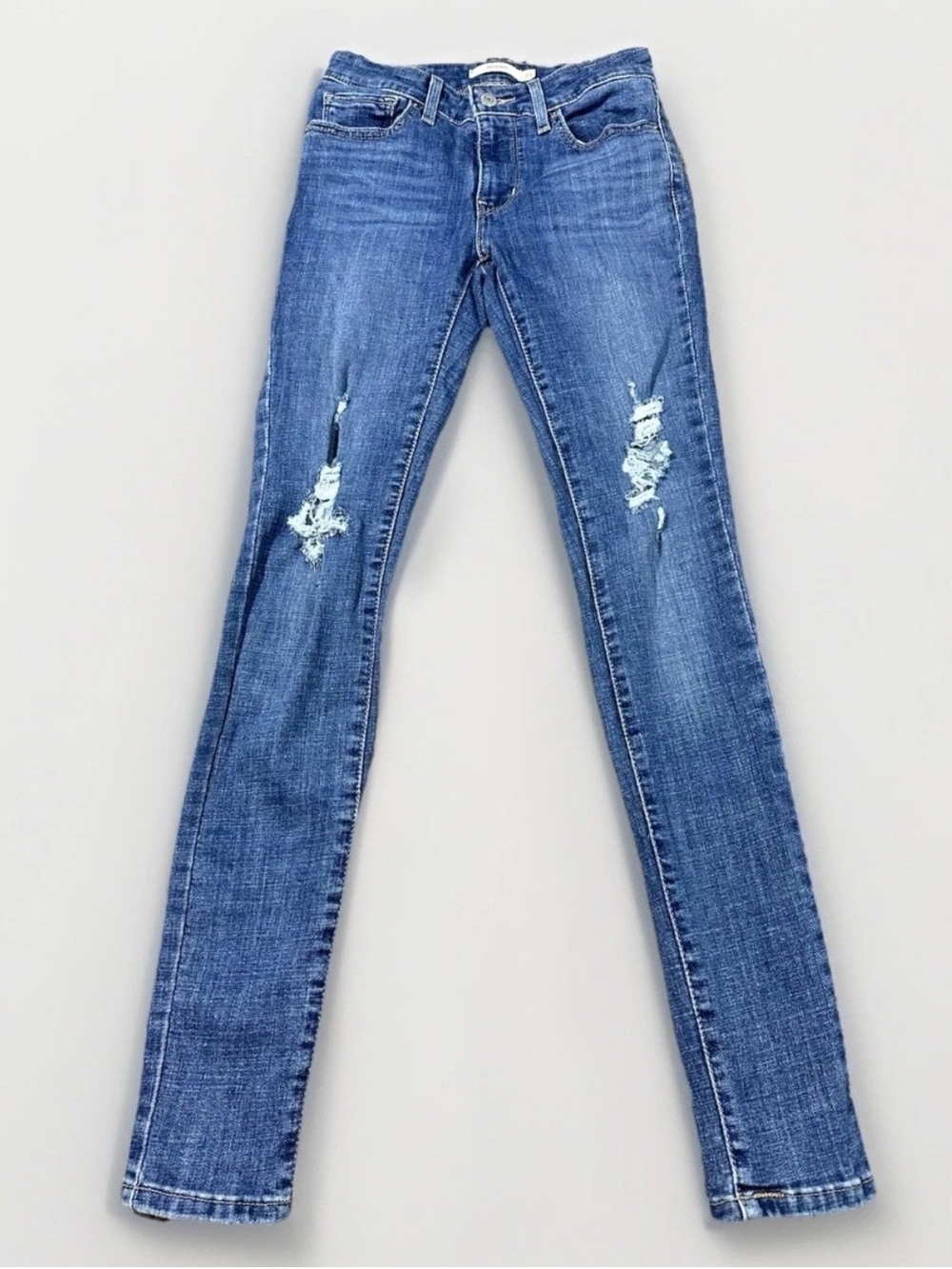 Levis 711 Women's Size 24x30 Skinny Denim Distressed Blue Jeans Pants Stretch